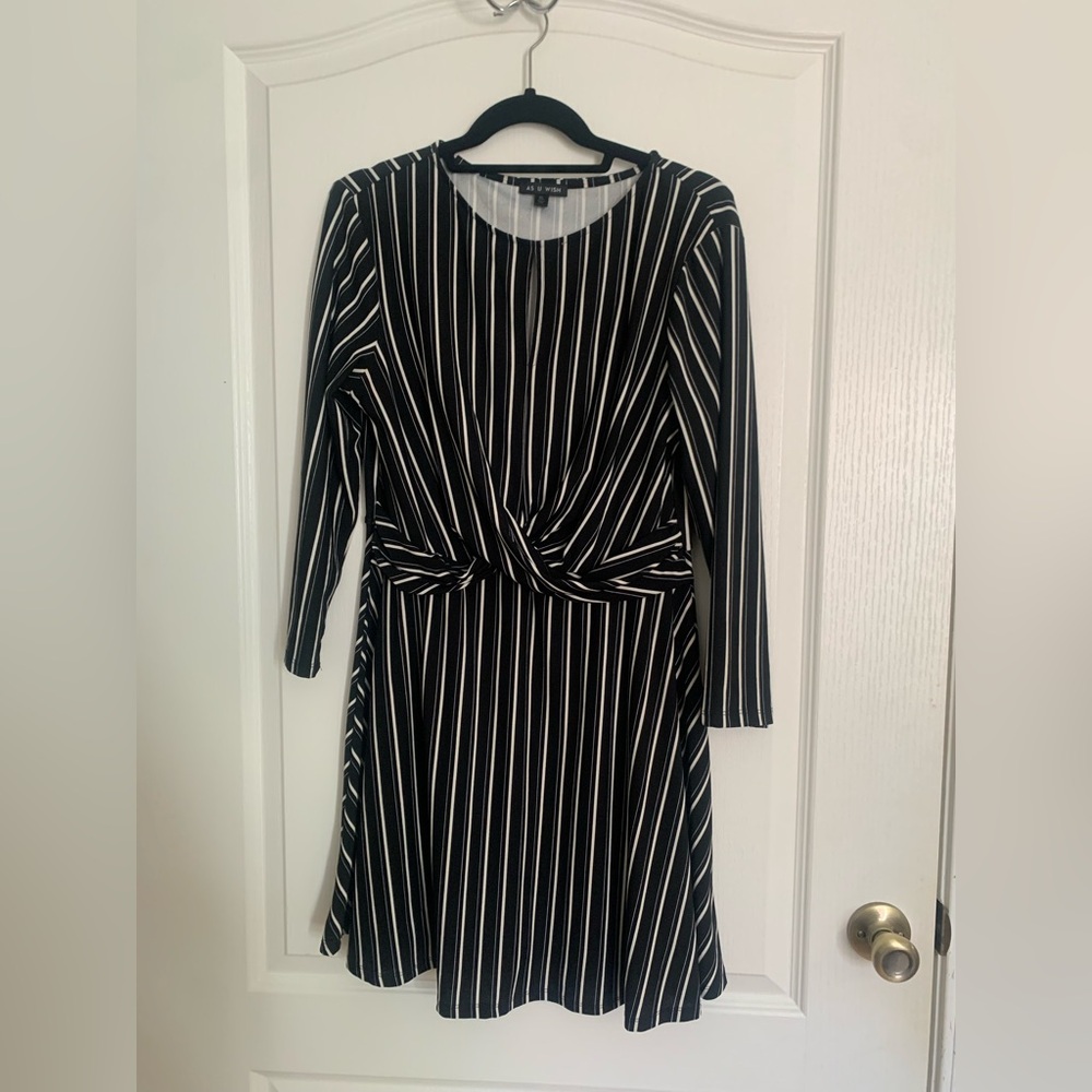 As U Wish Black and White Long Sleeve Dress